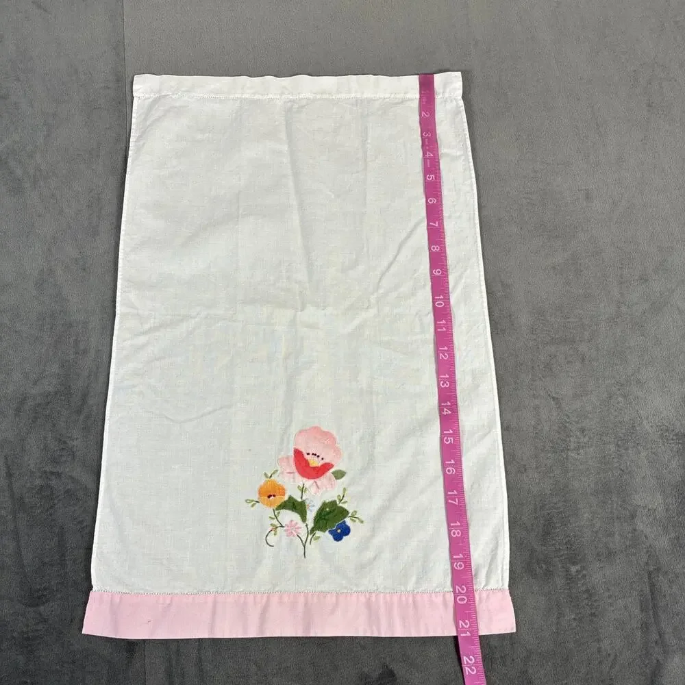 5 Vintage Floral Hand Embroidery Appliqué Cotton Guest Towels Pink Trim Charity